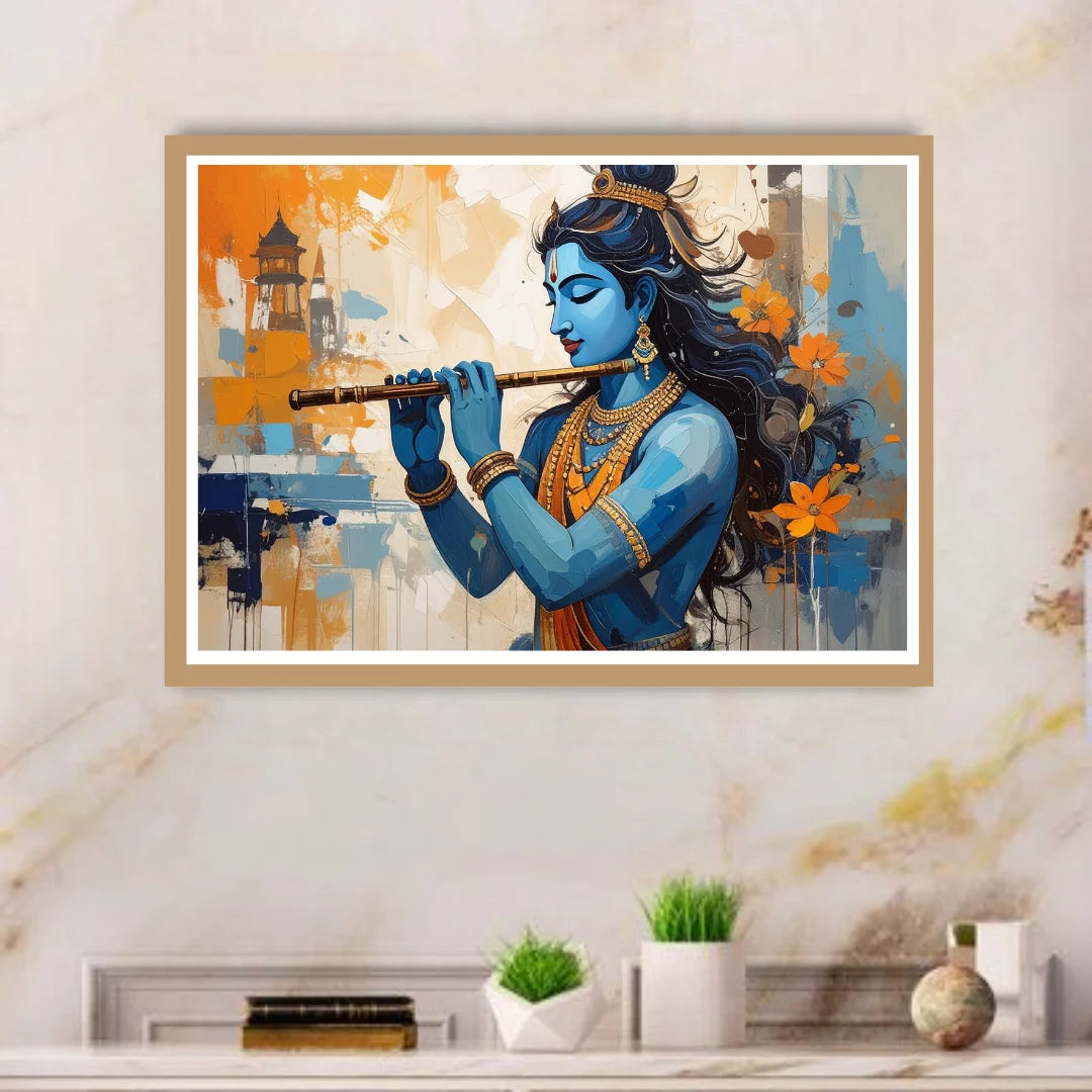 Flute player divine figure modern wall art canvas painting for living room decor