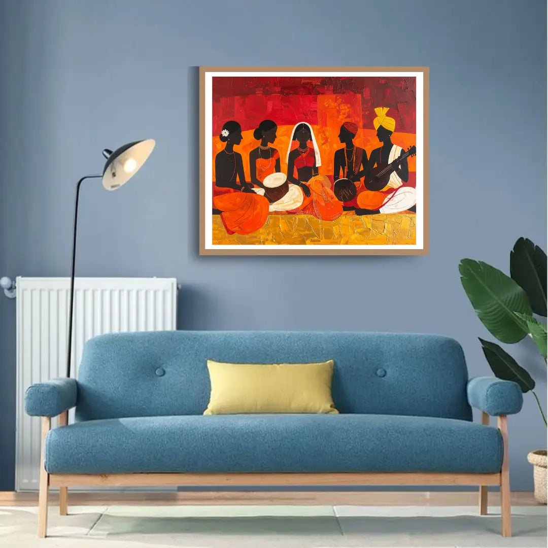 Tribal ethnic wall painting for modern living room interior