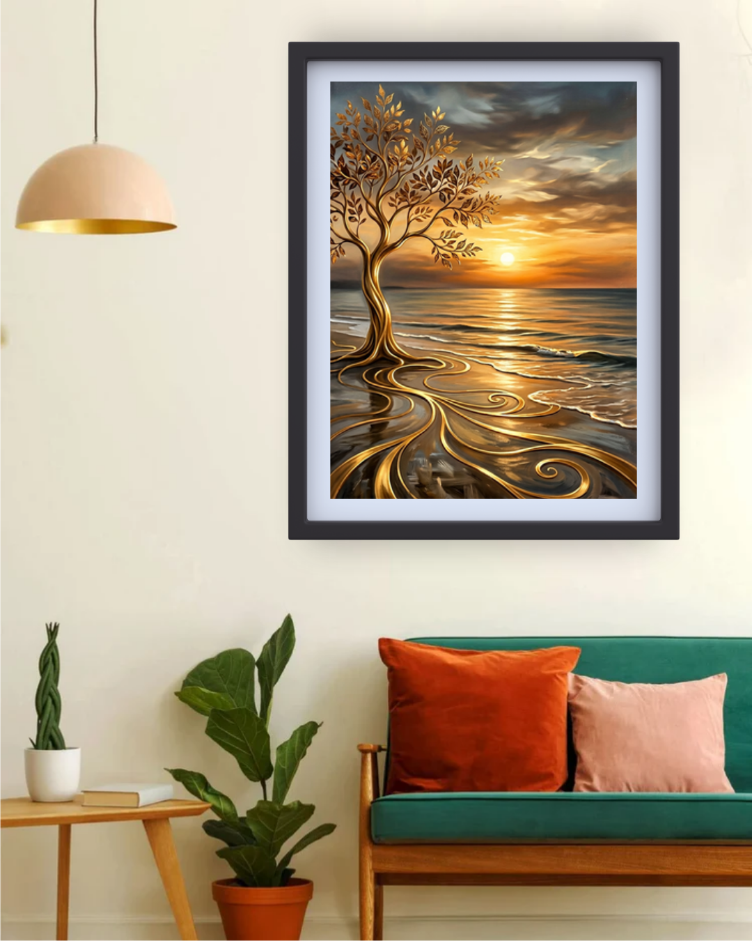 Golden Serenity Tree – Wall Art Canvas WallArtVibes