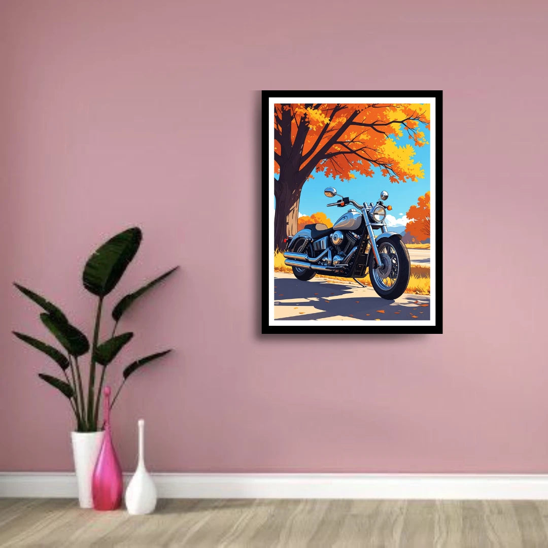 Retro bike autumn season canvas wall art painting