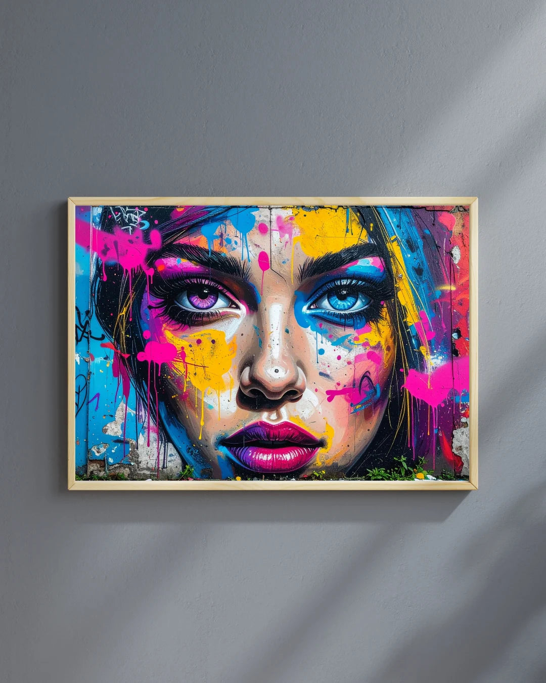 Vibrant abstract female face painting with bold modern colors
