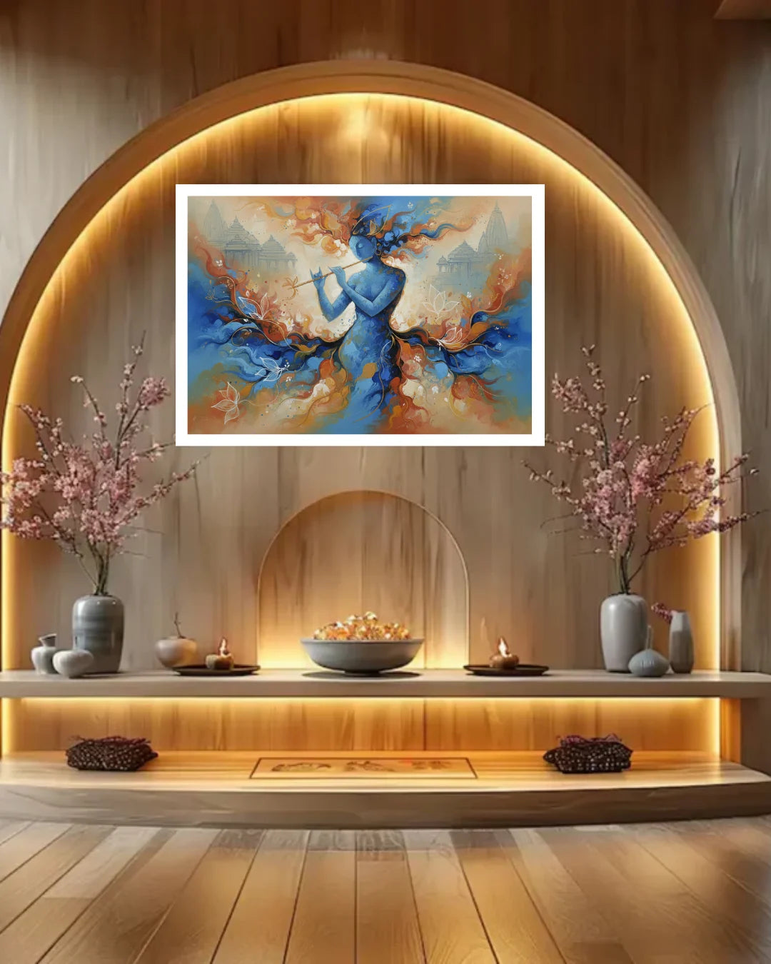 Divine Krishna Playing Flute Canvas Painting for Contemporary Wall Decor