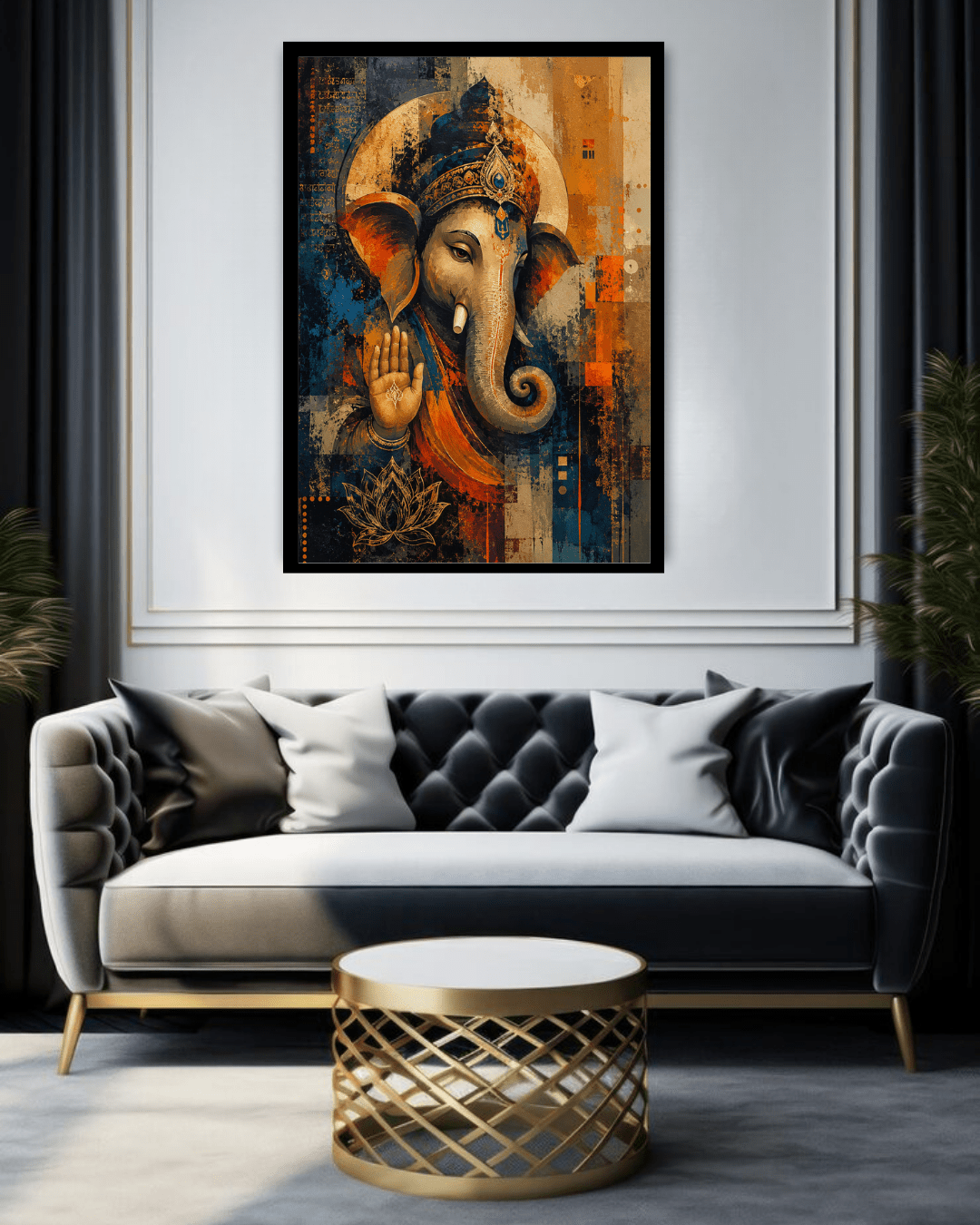 Lord Ganesha wall art canvas in modern living room decor