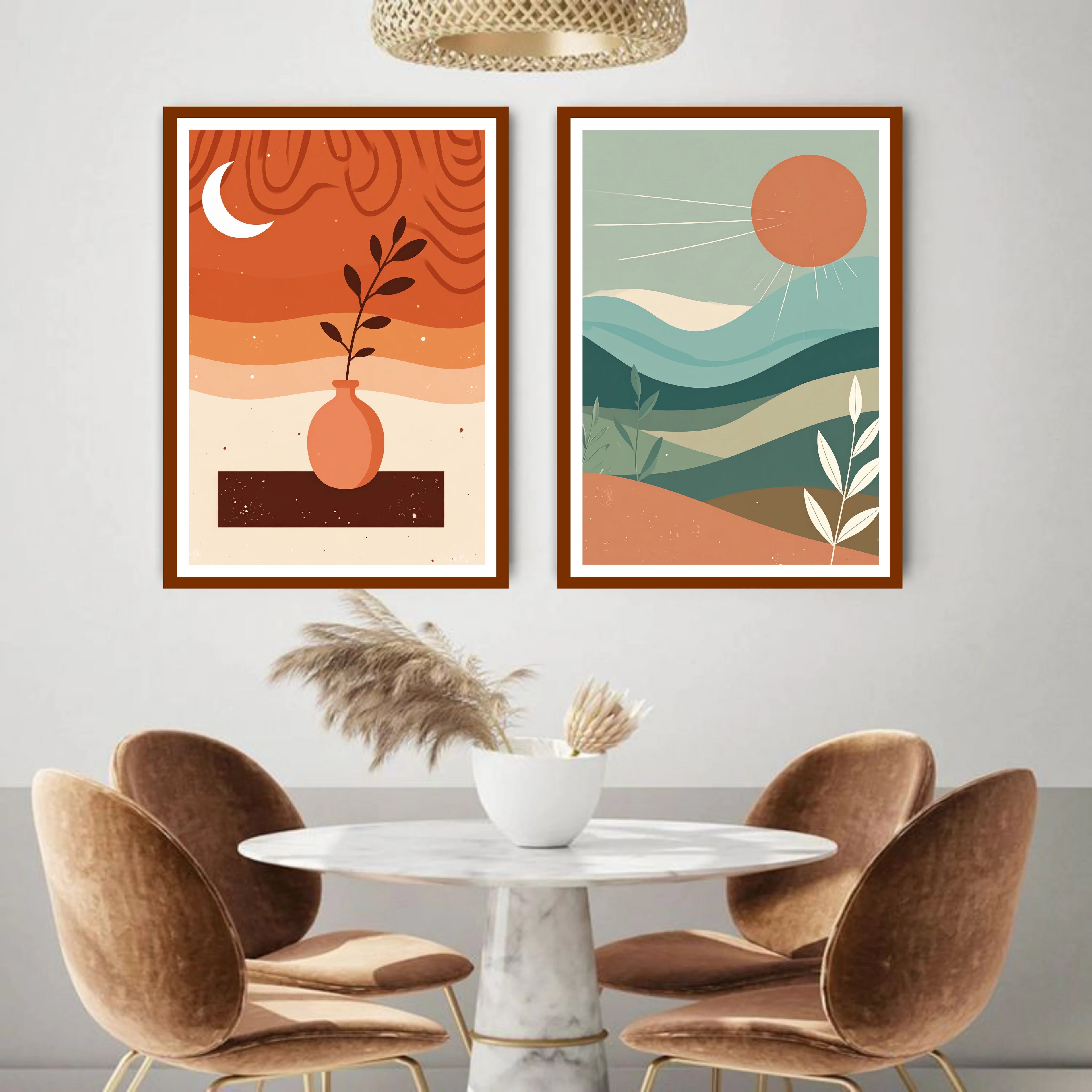 Minimal abstract landscape botanical wall decor panel set