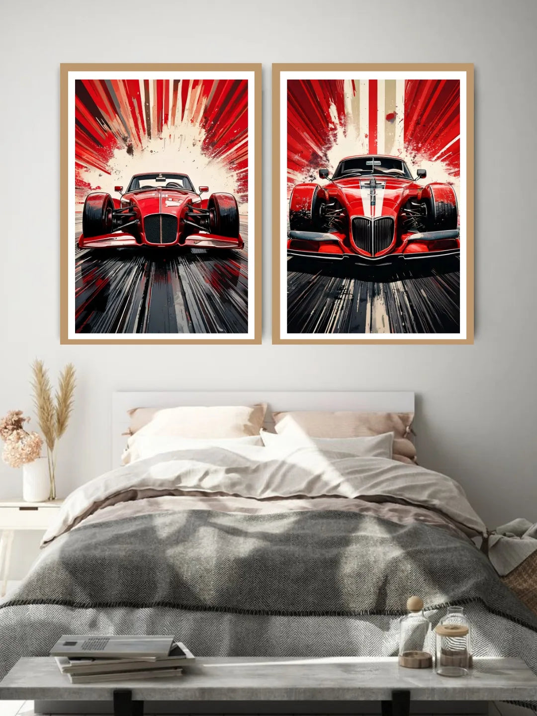 Modern car artwork canvas wall art set in bedroom decor