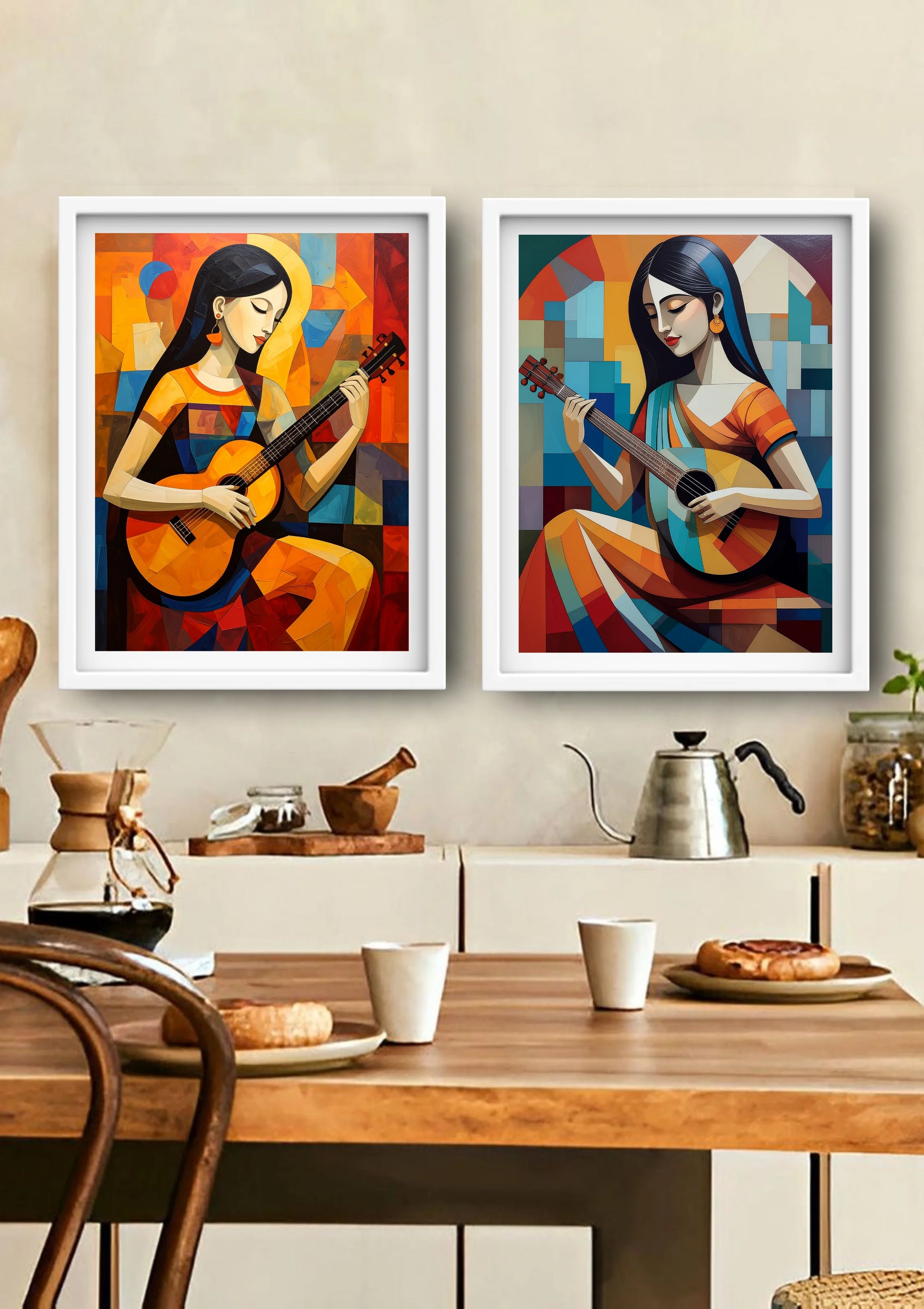 Music-inspired wall art with dynamic movement