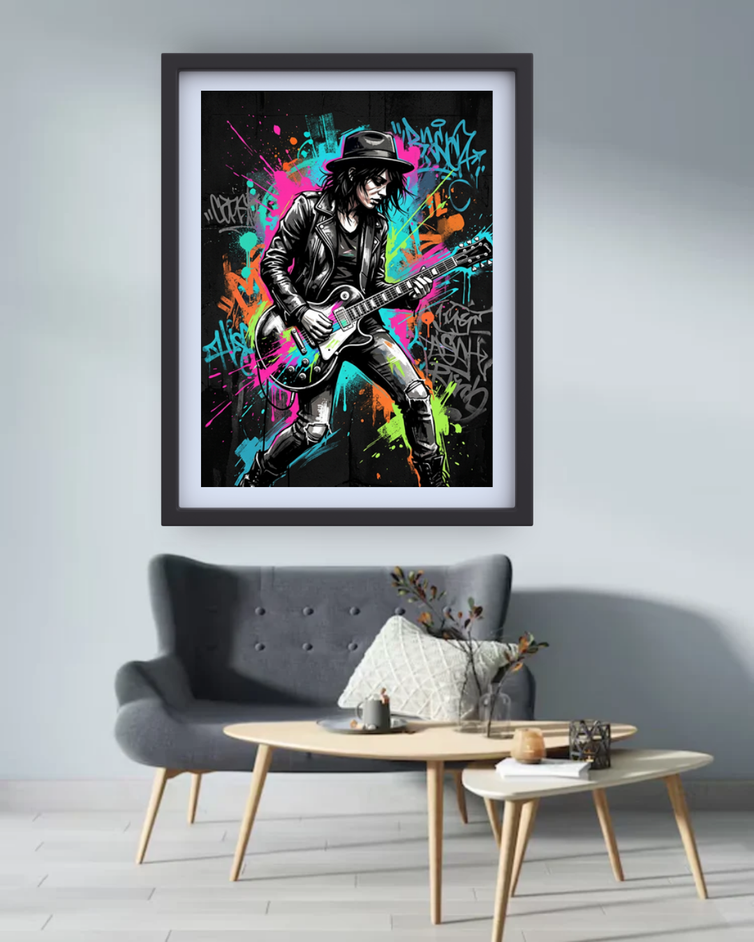Neon Guitarist Graffiti - Wall Art Canvas WallArtVibes