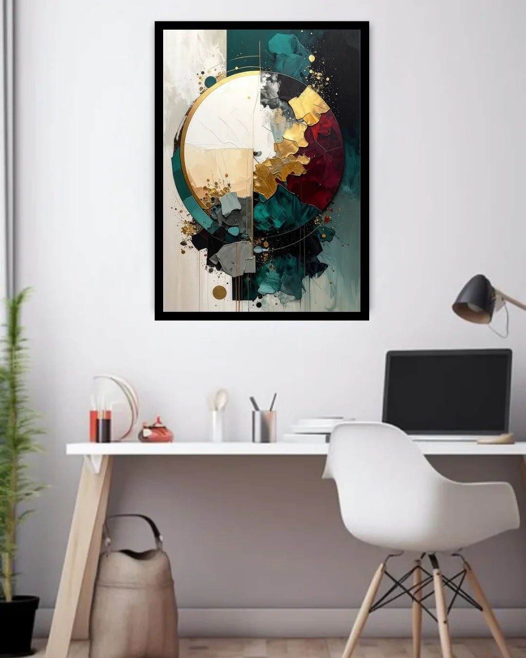 Teal Burgundy Geometric Abstract – Wall Art Canvas