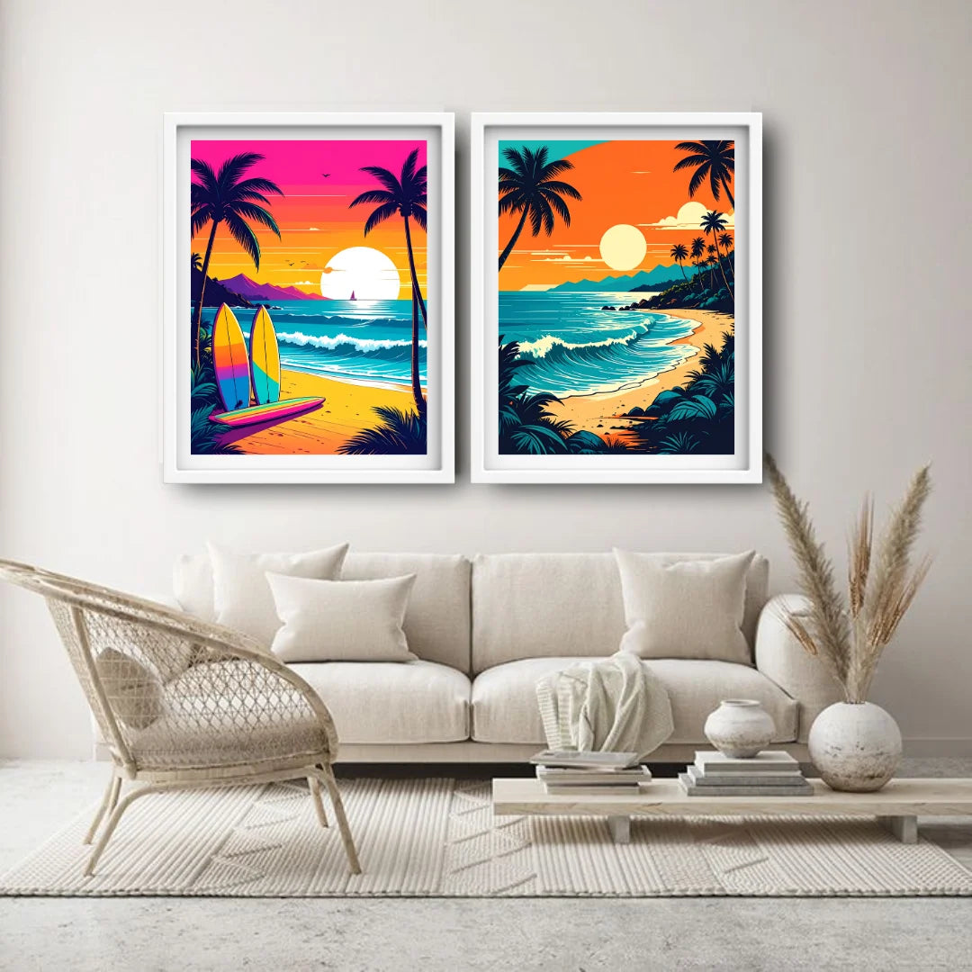 Palm tree sunset beach canvas wall art paintings