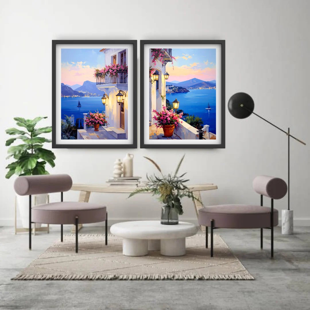 Seaside balcony illustration canvas artwork