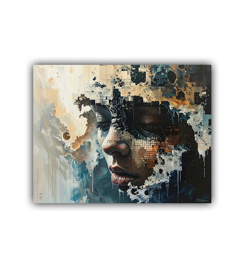 Abstract modern face painting wall art close up showcasing artistic texture and details