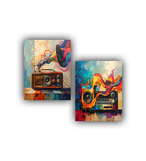 Colorful retro radio abstract canvas wall art