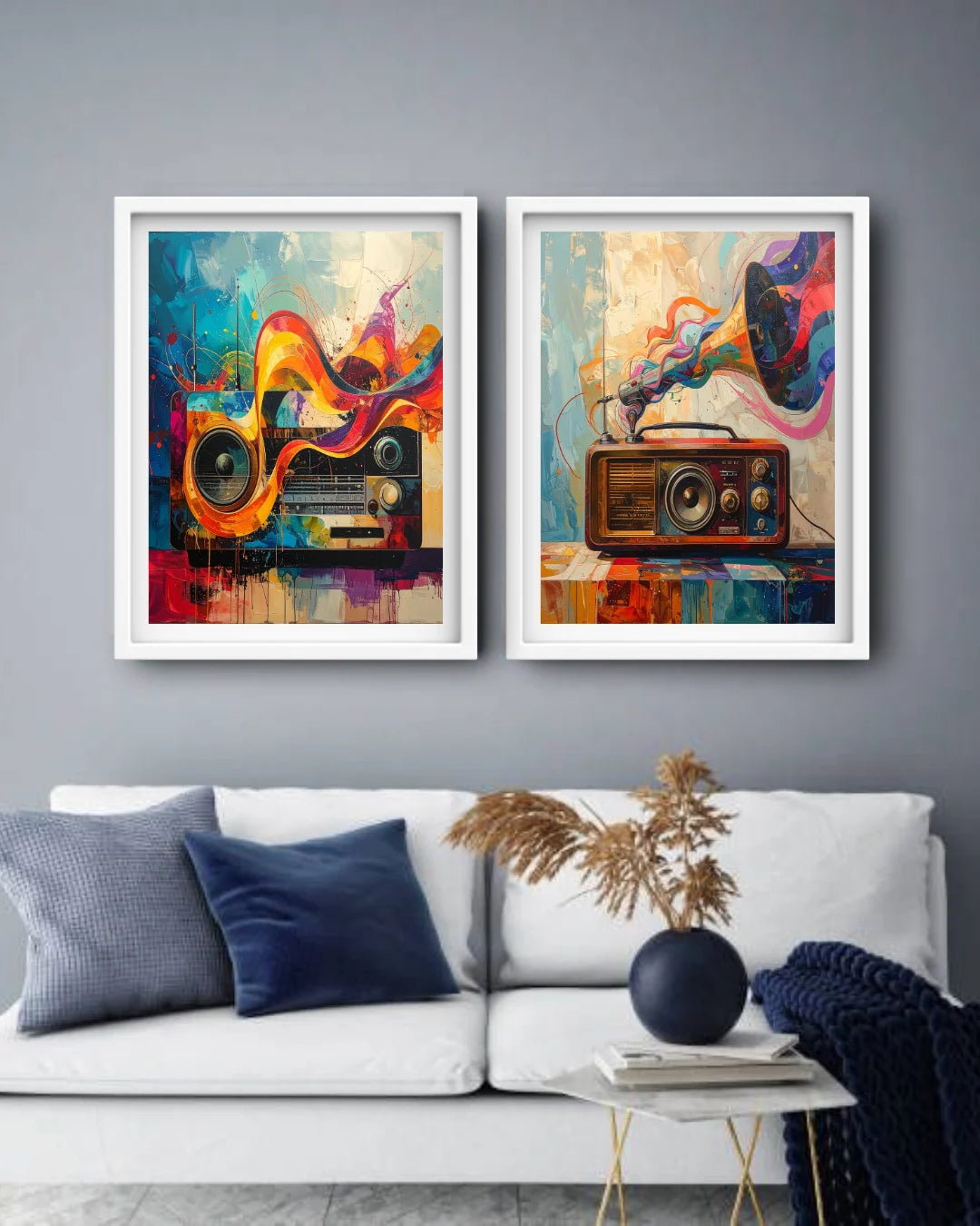 Vibrant retro radio abstract wall art canvas painting