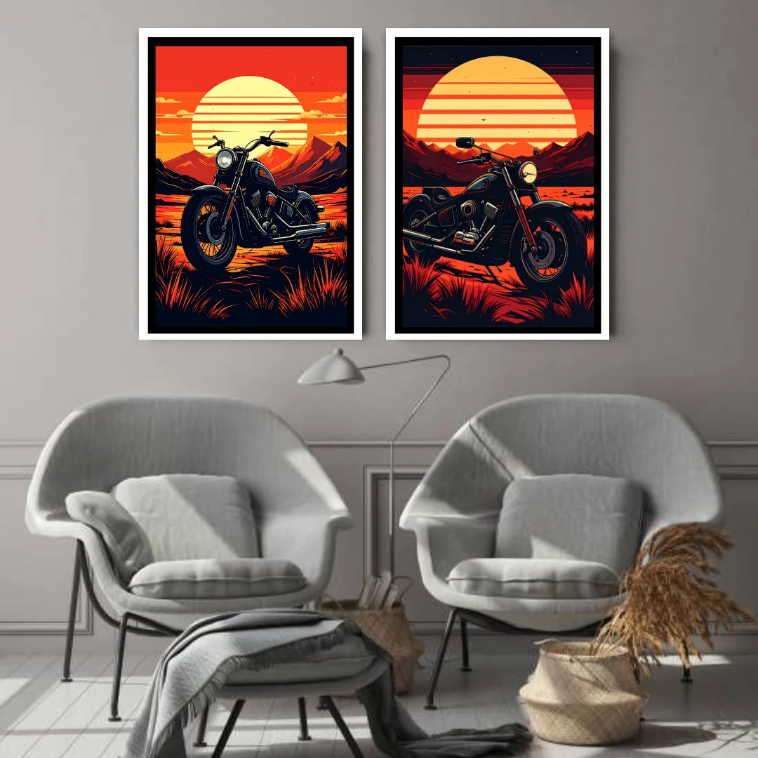 Mid-century inspired retro sunset painting