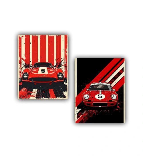 Retro automotive wall art with classic car