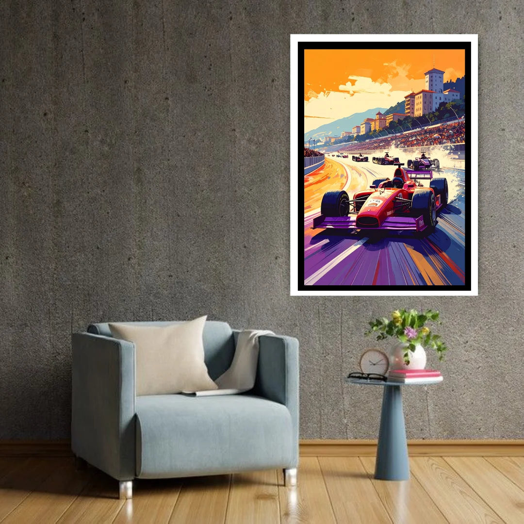 Retro scenic road with colorful sunset