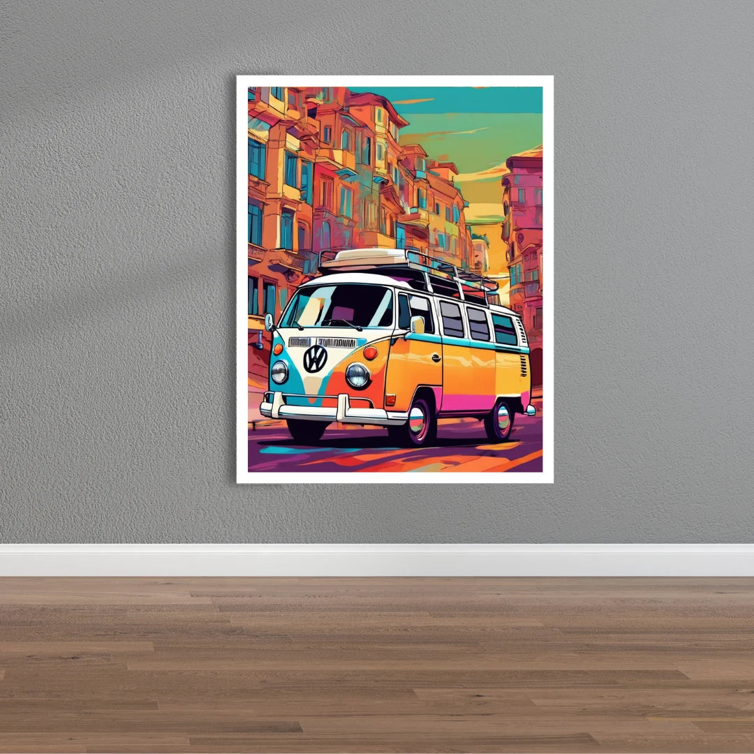 Vintage retro van city canvas wall art painting
