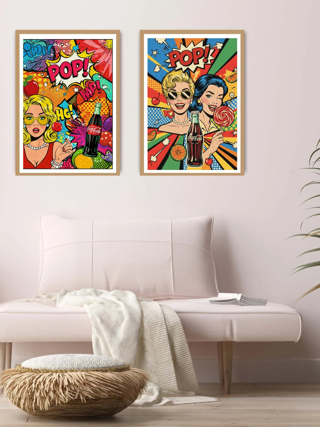 Retro comic style canvas wall decor set in living room