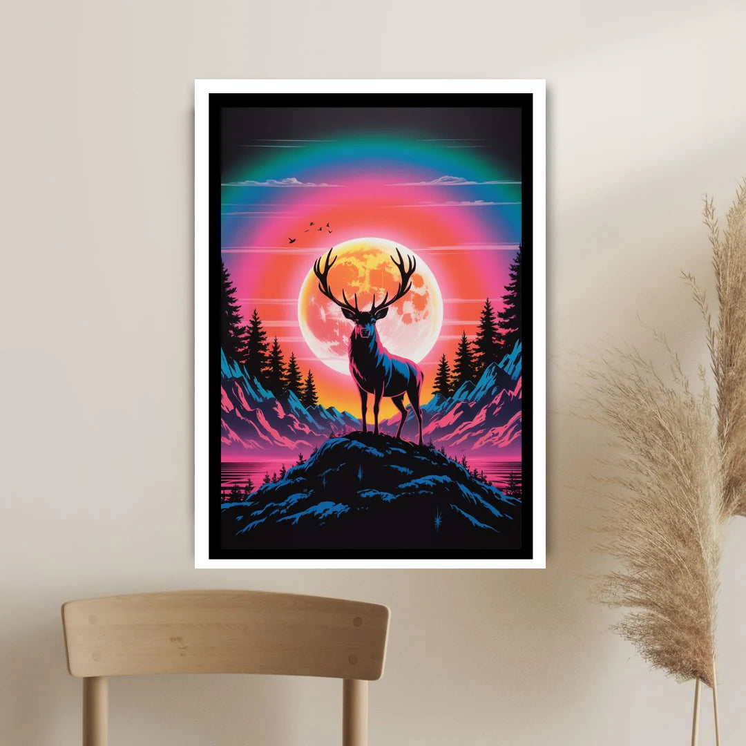 Retro dreamscape painting with celestial sun