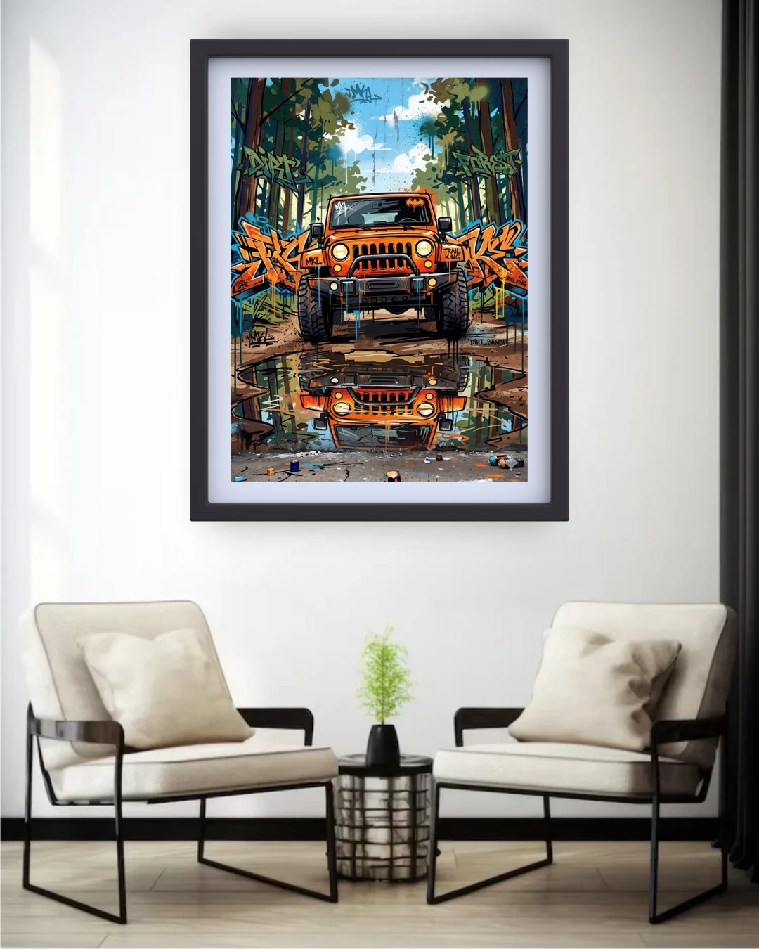 Retro Adventure : Rustic Jeep Scene - Wall Art Canvas