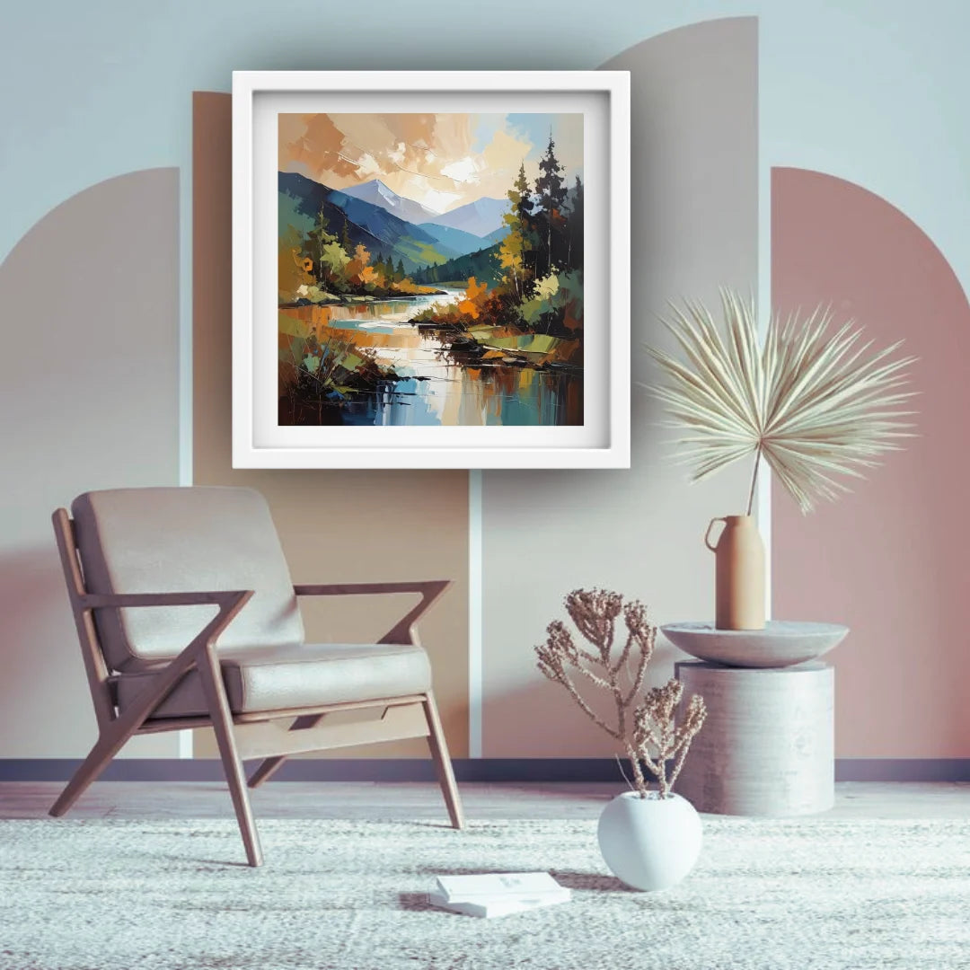 Scenic mountain wall art painting for stylish living spaces