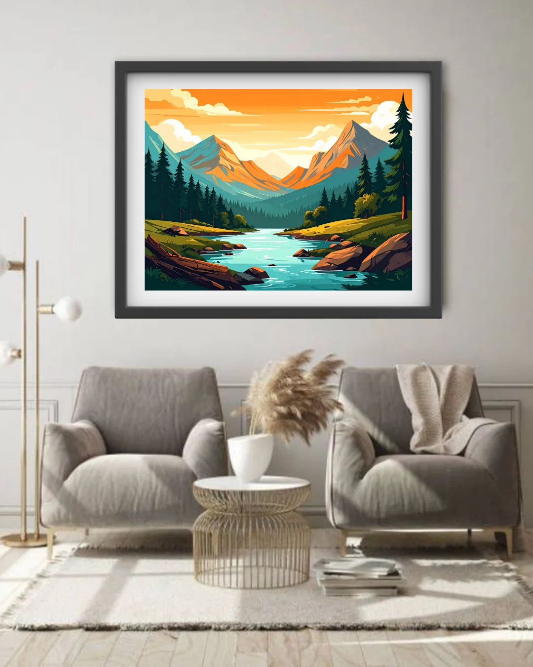 Colorful mountain valley wall art canvas painting
