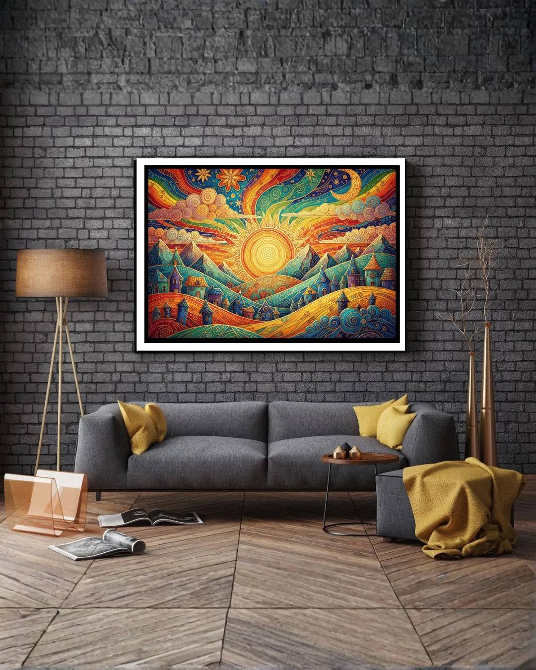 Sunscape wall art canvas above dining table