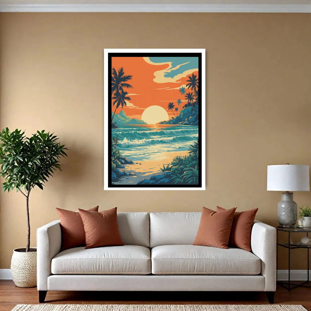 Tropical beach sunset canvas wall art
