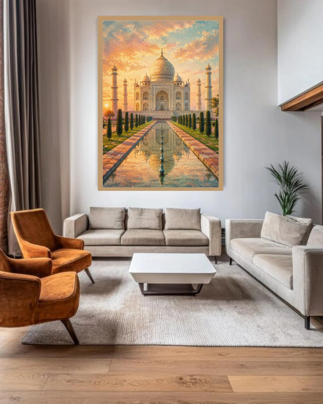 Taj Mahal wall art canvas in modern living room decor
