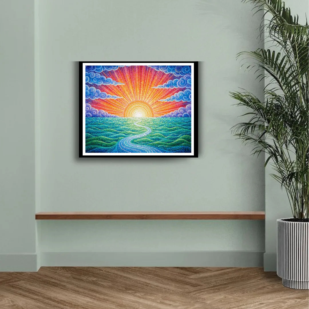 Sunrise abstract wall art painting for modern living room decor