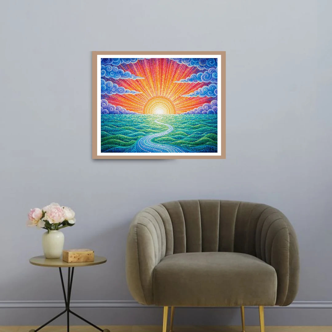 Colorful sunrise landscape wall art for cozy home interior
