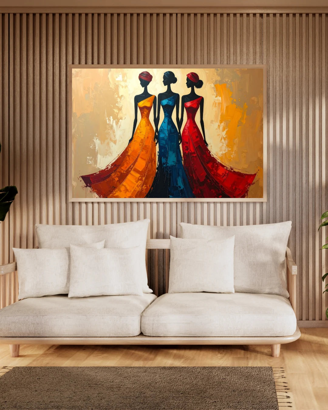 Indian folk dance abstract wall painting for elegant living room interior