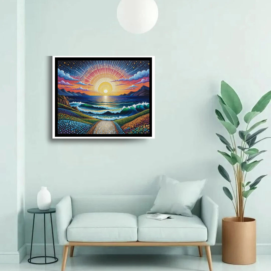 Sunrise landscape wall art painting for modern living room decor