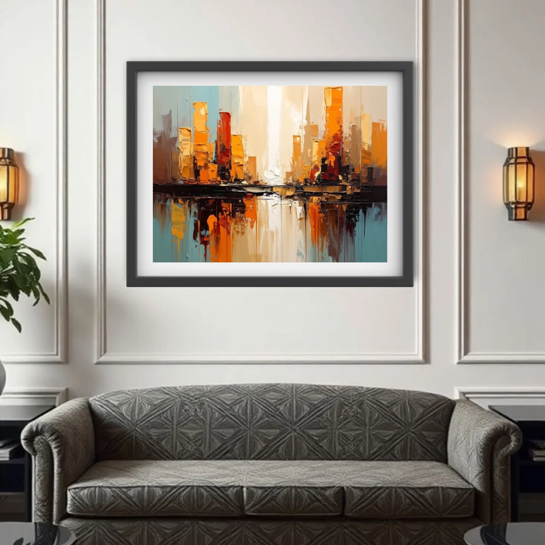 Urban abstract skyline art painting for modern living room
