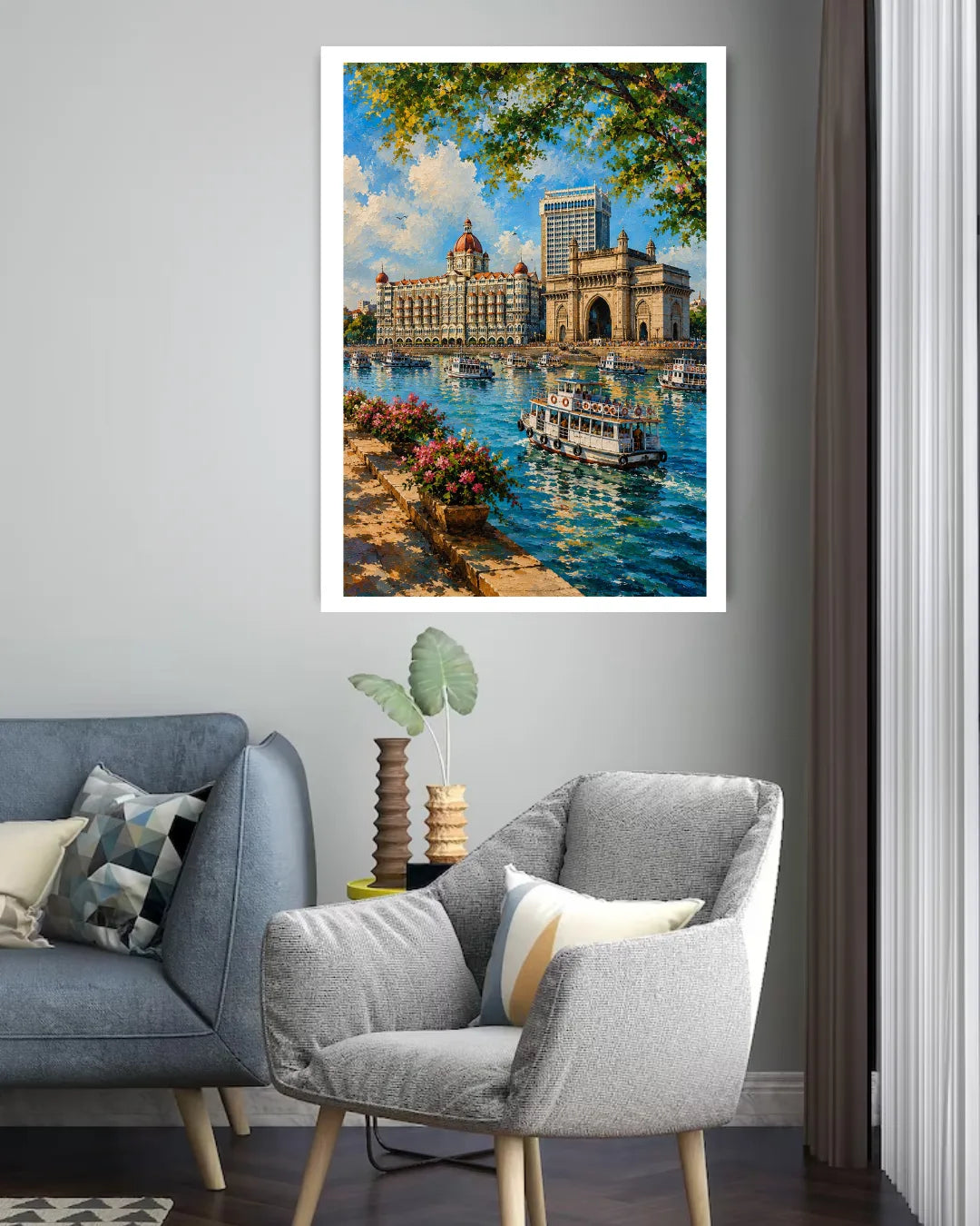 canal waterfront canvas art in luxury home interior decor