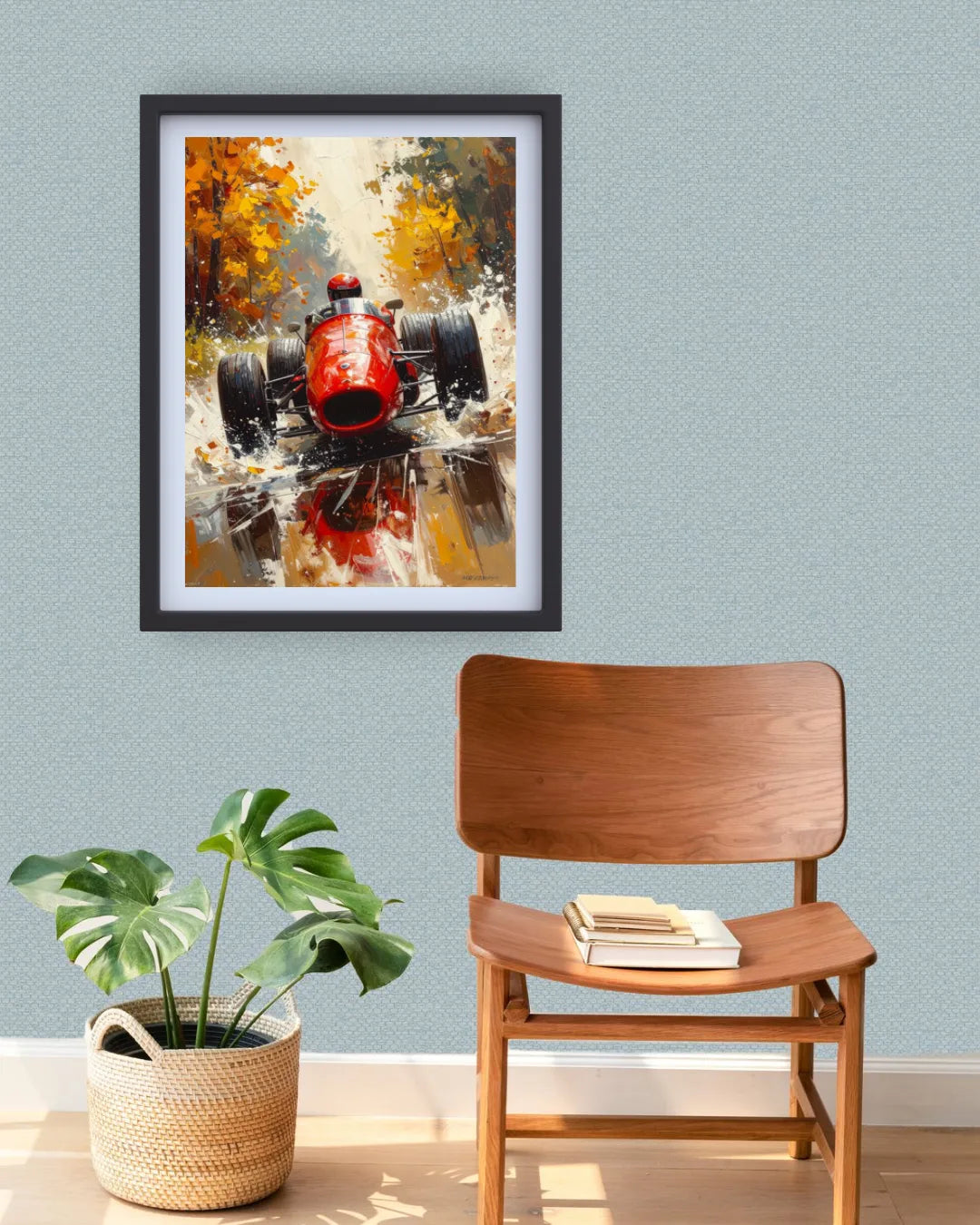 Classic motorcycle autumn landscape canvas wall art
