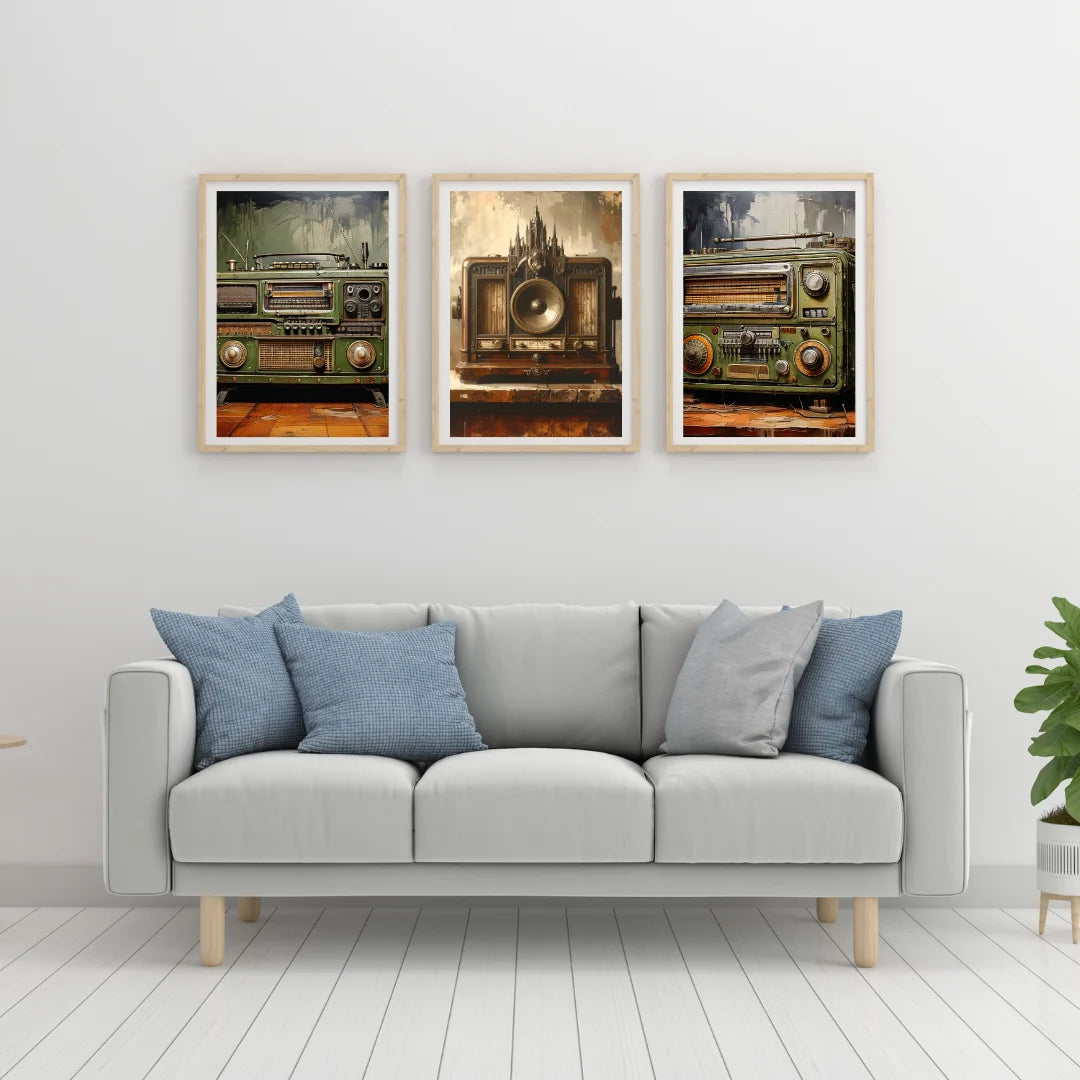 Vintage retro radio canvas wall art set