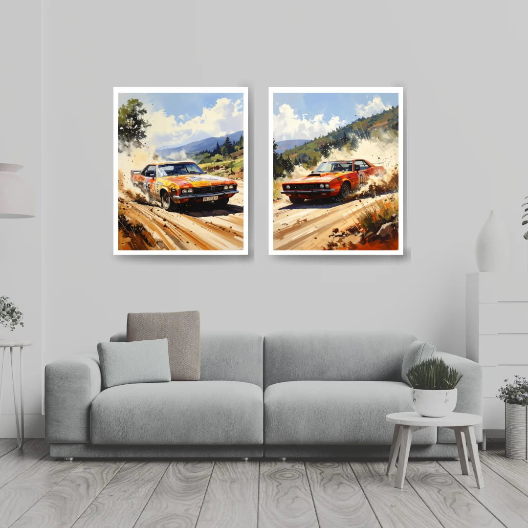 Vintage racing car landscape canvas wall art paintings