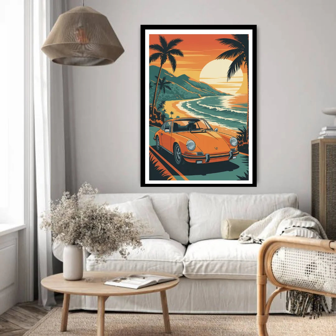 Vintage coastal drive sunset art print