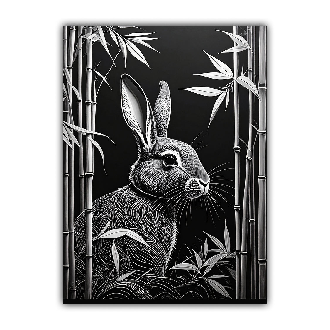 Monochrome Rabbit in Bamboo – Wall Art Canvas