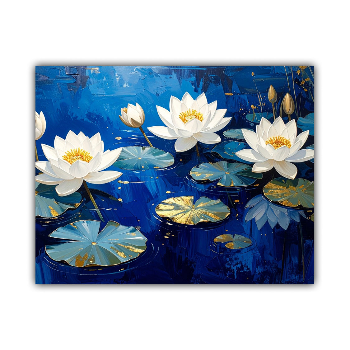 White Lotus Flowers on Blue Water – Wall Art Canvas