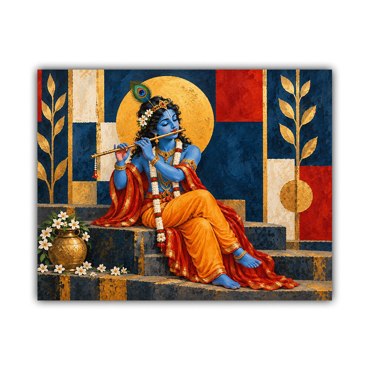 Divine Lord Krishna Playing Flute – Wall Art Canvas