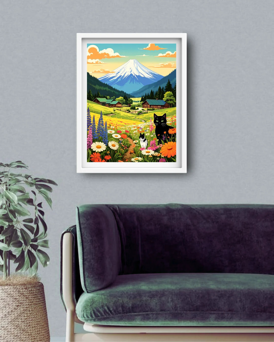 Mountain landscape with wildflowers canvas wall art