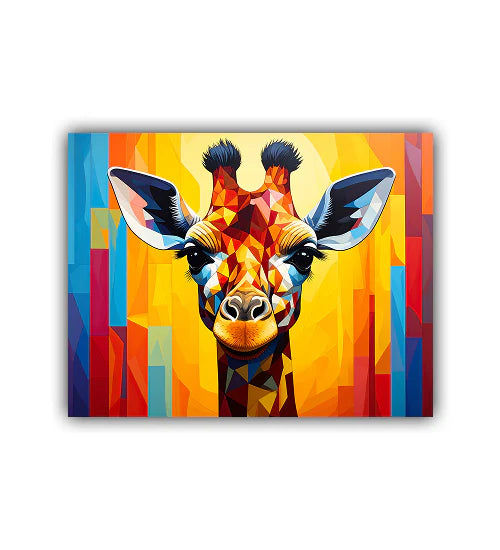 Abstract colorful giraffe canvas wall art for luxury interiors