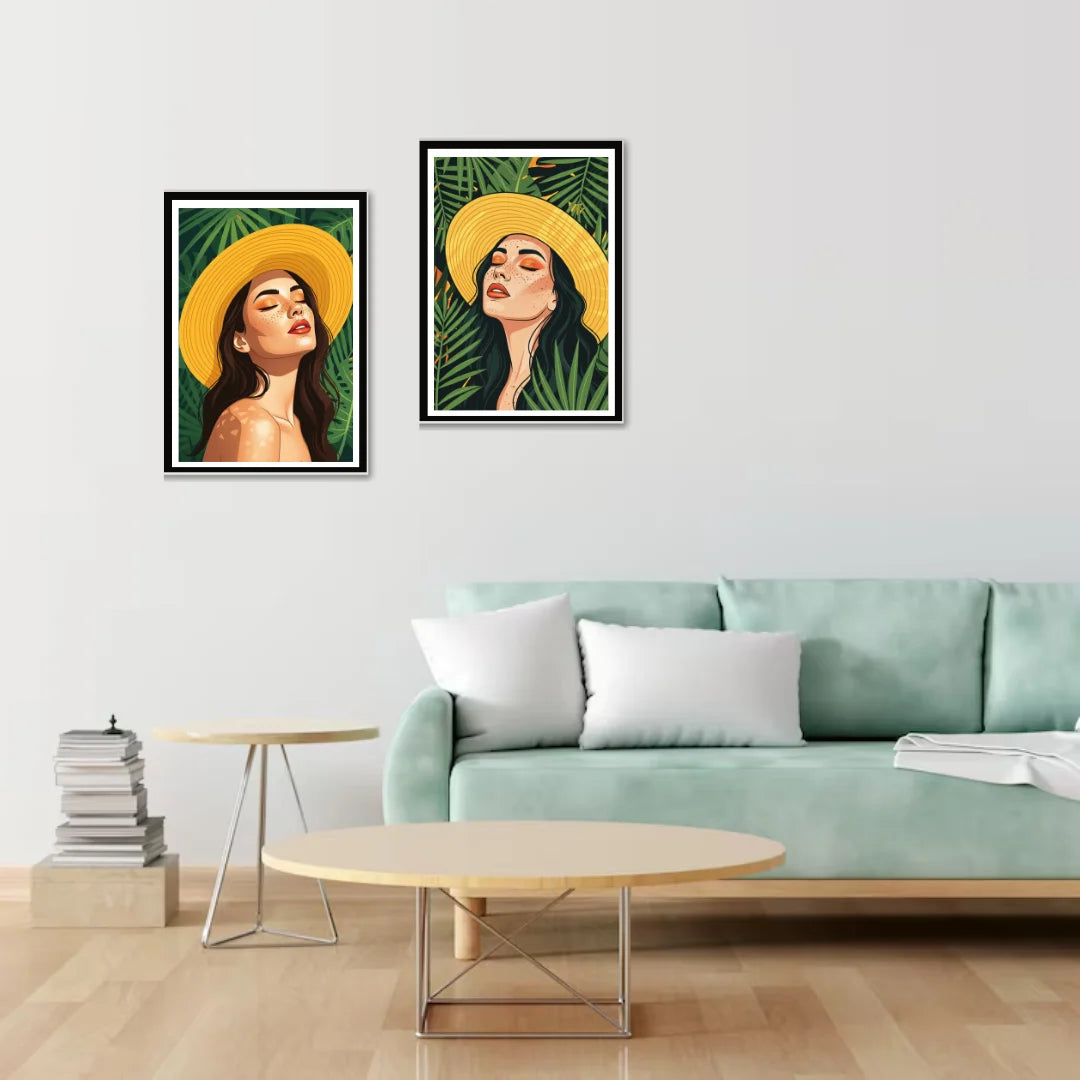 Abstract face wall art canvas set of two for living room home decor