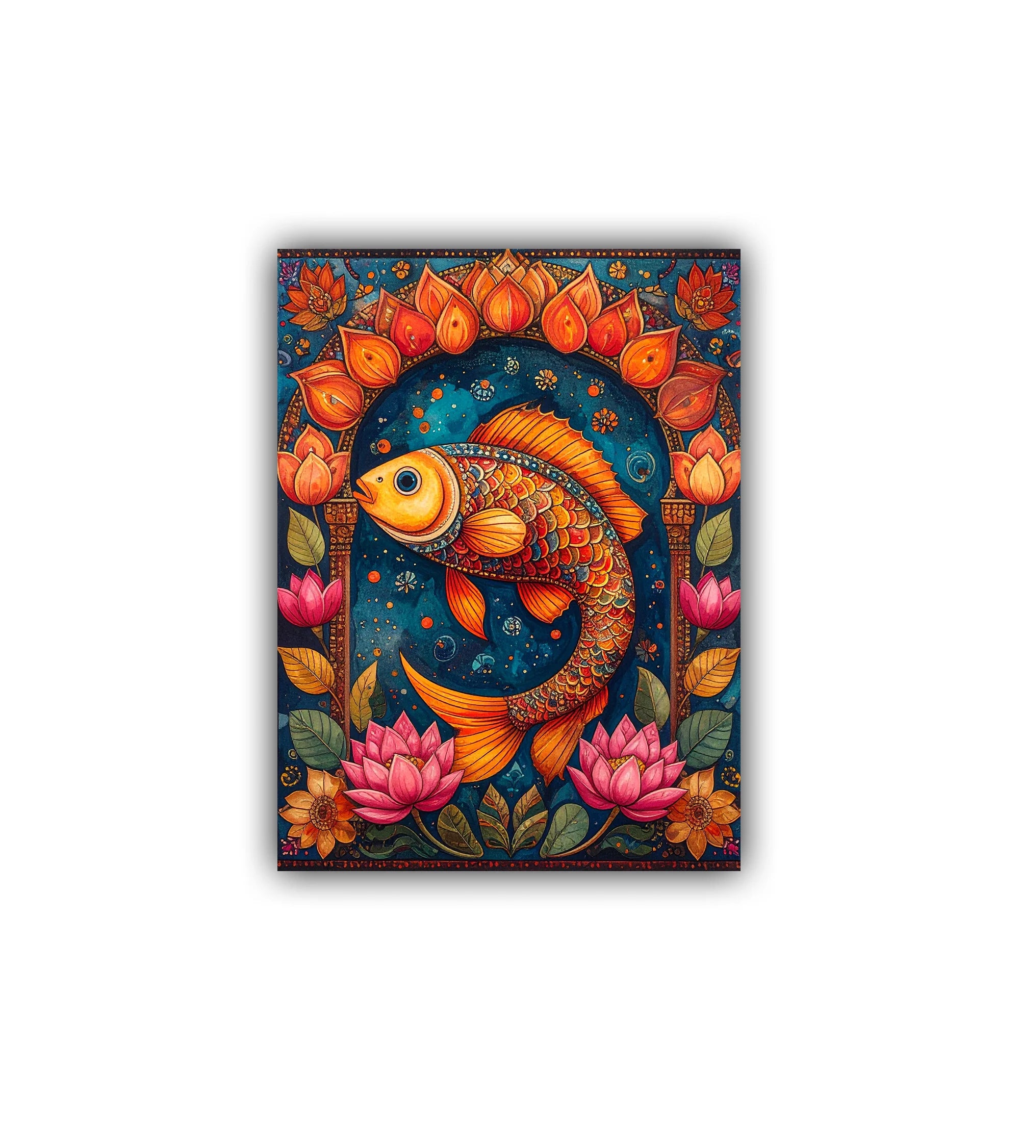 close-up of colorful abstract fish painting with detailed textures