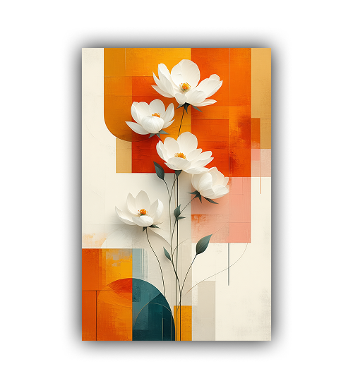 Close-up view of abstract floral canvas flower painting