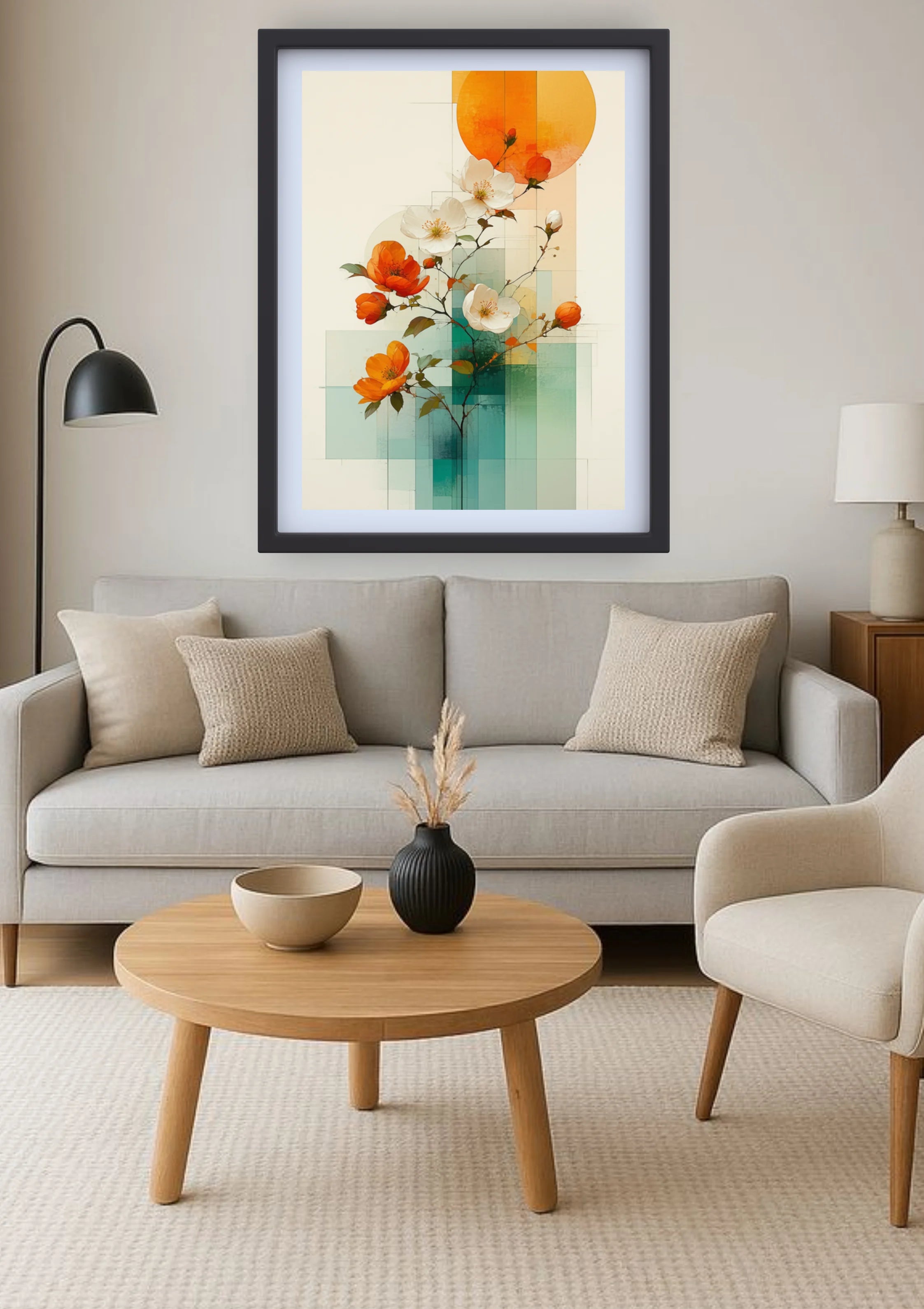 Modern abstract floral canvas wall art for living room decor
