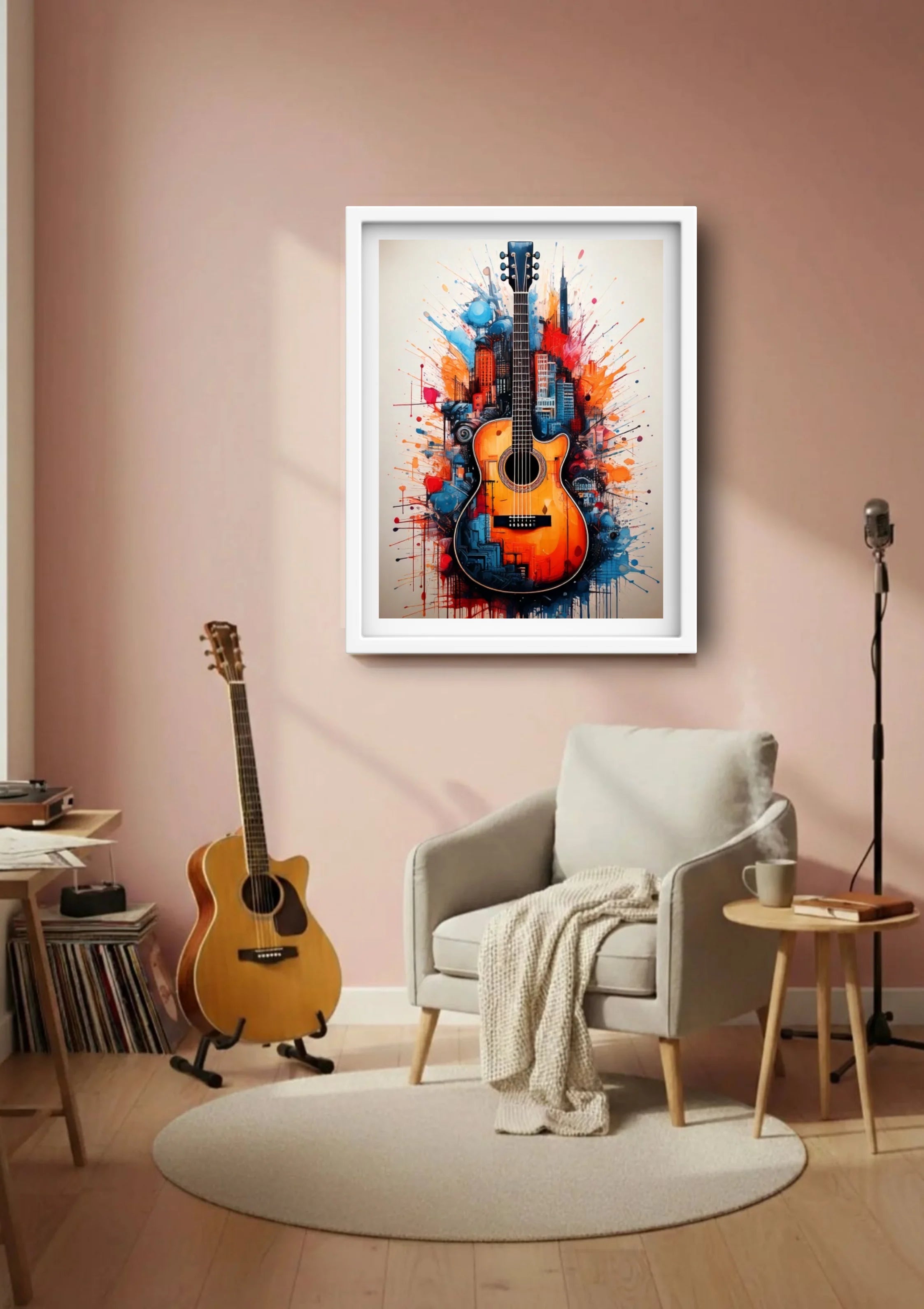 Abstract guitar canvas painting modern music wall art for living room decoration