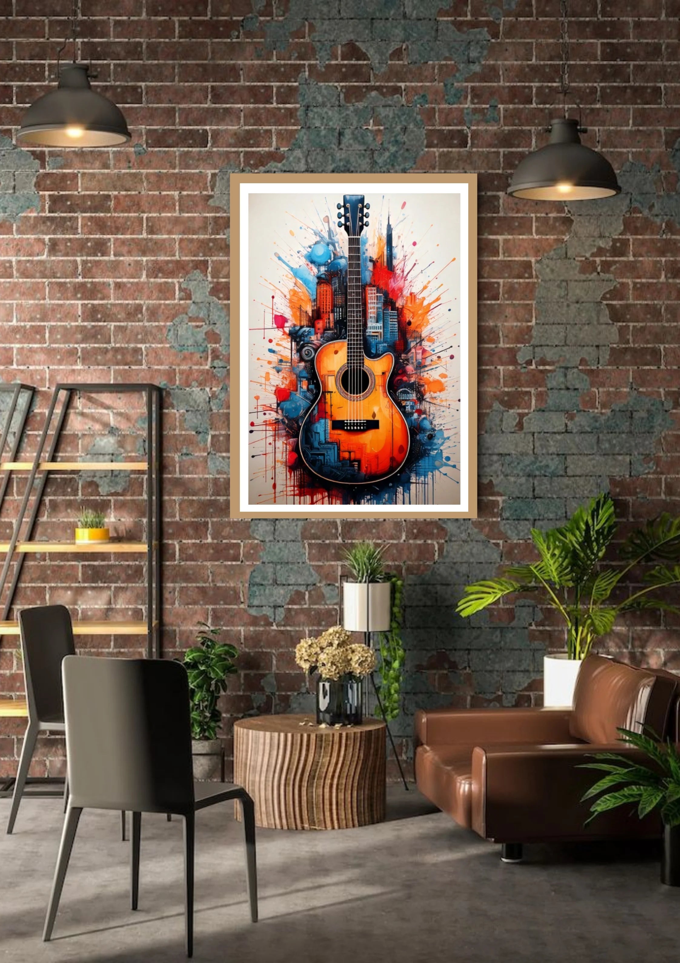 Abstract guitar canvas wall art with vibrant colors for modern home and living room decor